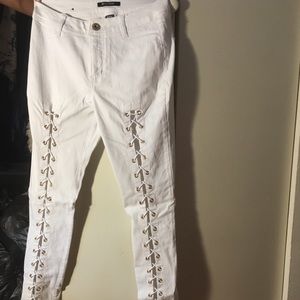 White corset style skinny jeans